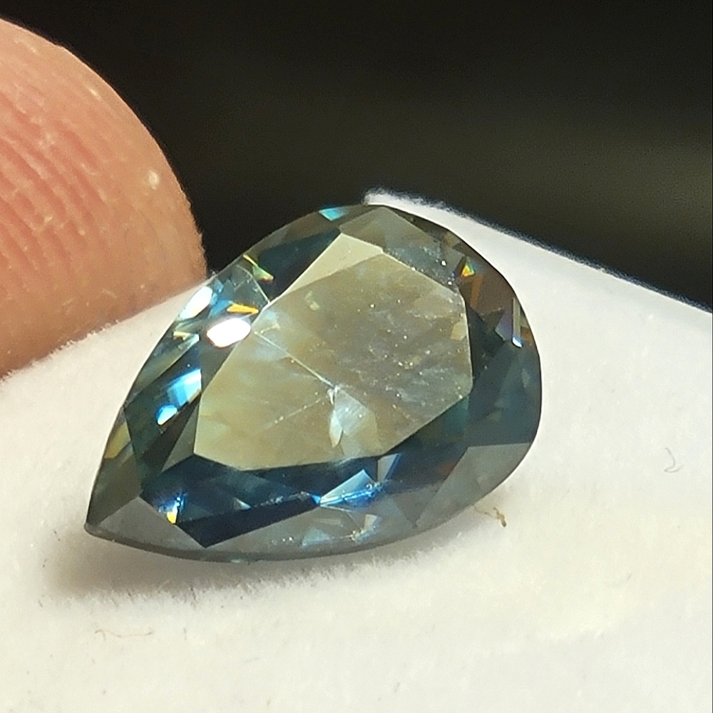 2.51ct Moissanite Loose GEMSTONE Pear Cut Blue / Green Stone
